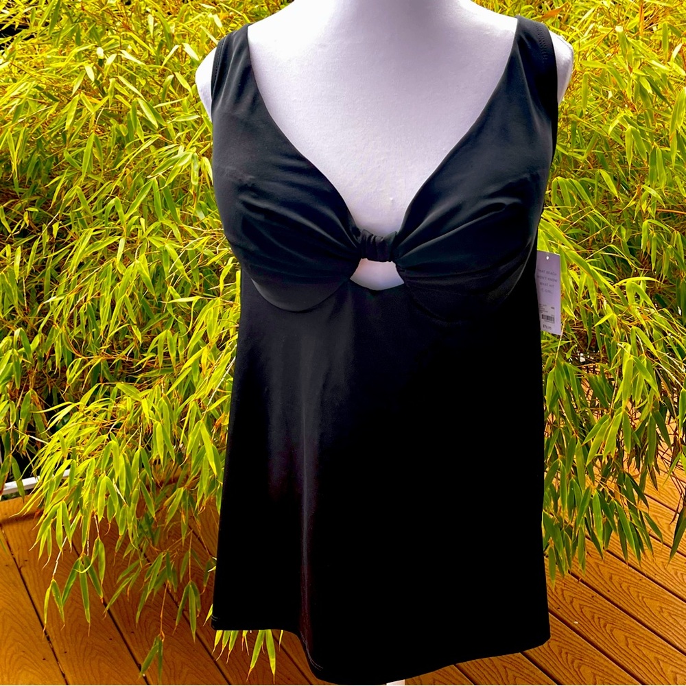 Lane Bryant Cacique Swim Black 40D Underwire Knot Front Plunge Tankini Top NWT